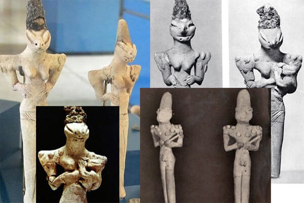 Estatuillas con clara forma reptil de la cultura Ubaid