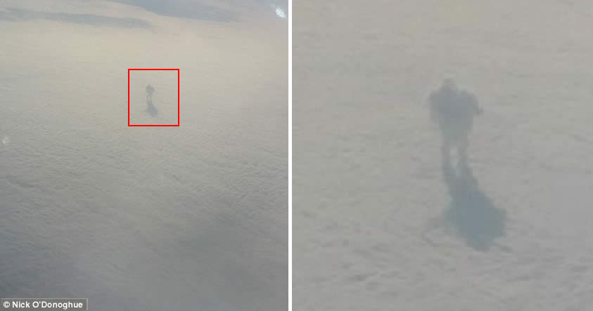 Pasajero de avión fotografía una extraña silueta con sombra sobre las nubes