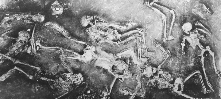 Algunos de los restos humanos en Mohenjo-Daro. Científicos soviéticos encontraron al menos un esqueleto con un nivel de radiactividad 50 veces mayor al normal.