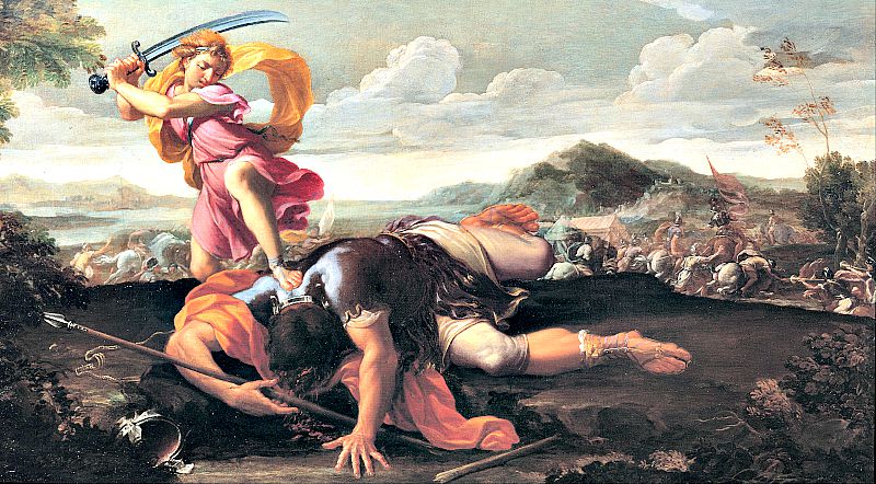 Goliat, el gigante filisteo vencido por David, era refaíta: uno de los pueblos de origen Nephilim. Óleo sobre lienzo de Guillaume Courtois (1650 - 1660).