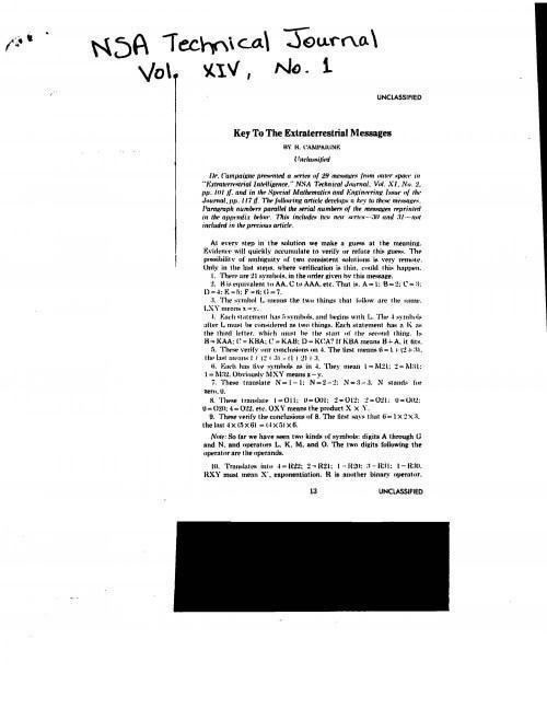 Documento de la NSA «Key To Extraterrestrial Messages»