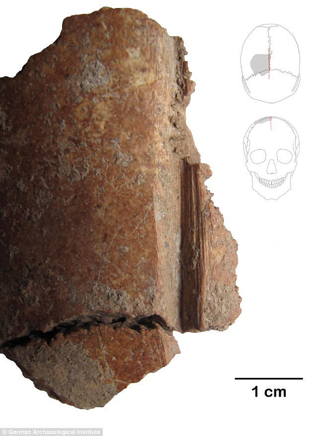 Esta imagen muestra el fragmento de uno de los cráneos con claras marcas de corte.