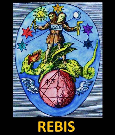 Representación de Rebis, un ser mitológico, similar al ser humano pero hermafrodita. Aparece frecuentemente en oscuros textos de alquimistas. Simboliza la dualidad, la perfección, el ideal inalcanzable.