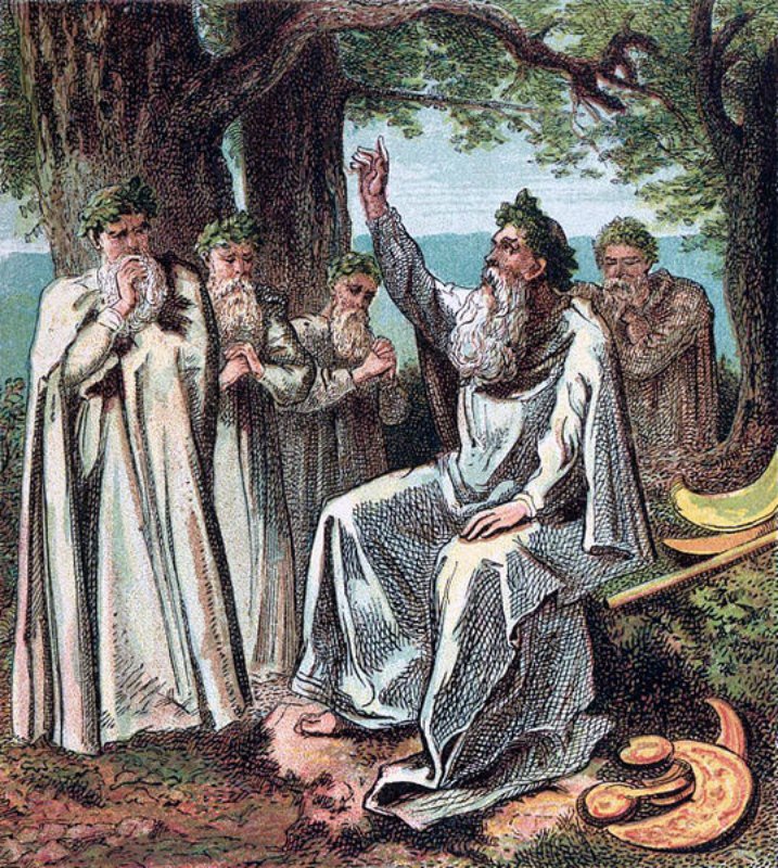 En la noche de Samhain, los druidas encendían enormes fogatas y recitaban numerosos conjuros con la intención de ahuyentar a los malos espíritus. Dibujo perteneciente al libro "Pictures of English History" (Grabados I-IV) (1868) de Joseph Martin Kronheim.