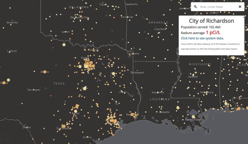 Mapa interactiva muestra zonas de EE.UU. donde el agua está mayormente contaminada con radio