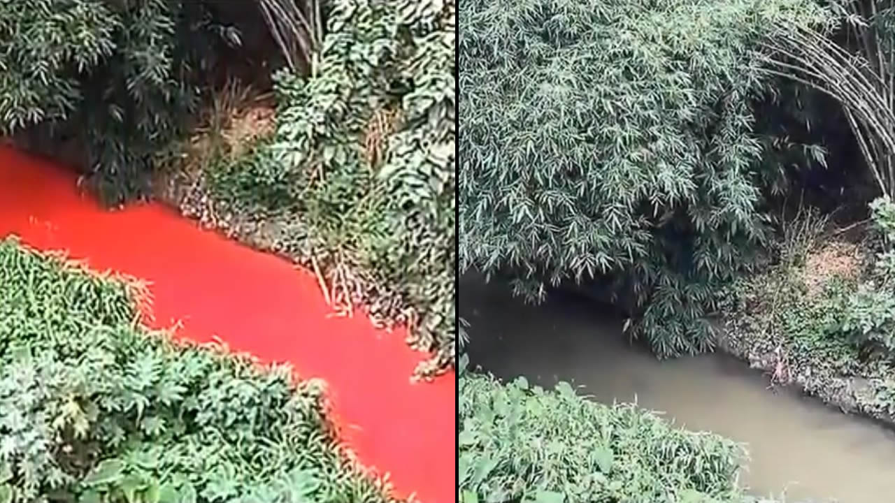 Un río en China se volvió rojo brillante desconcertando a los lugareños