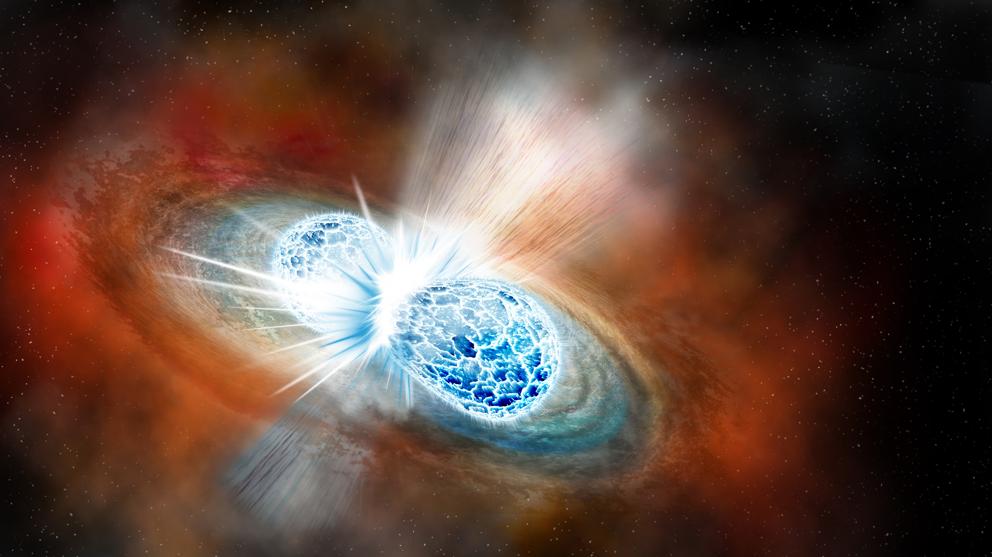 Colisión de estrellas de neutrones, detectada en agosto de este año. Este ha sido el evento más estudiado de la historia de la astronomía