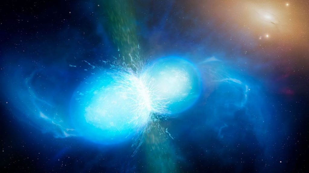 Representación de una colisión de dos estrellas de neutrones