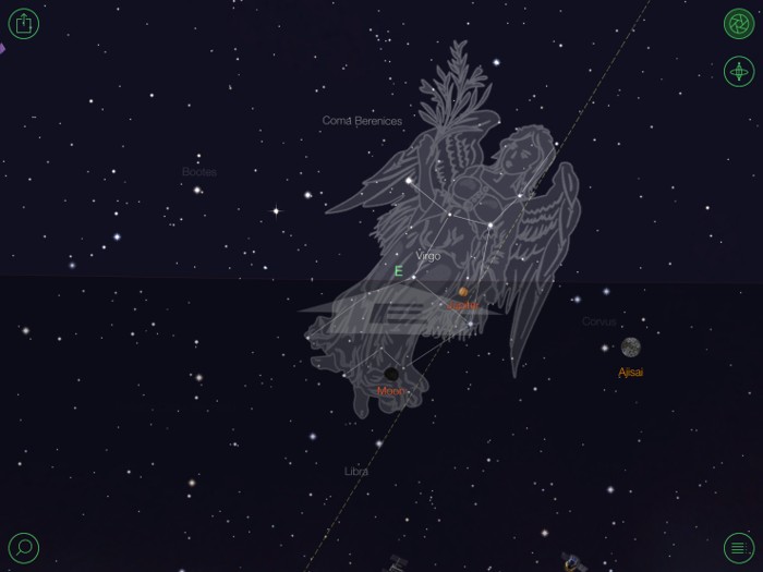 Gráfico de la constelación de Virgo, extraída de la aplicación Star Walk
