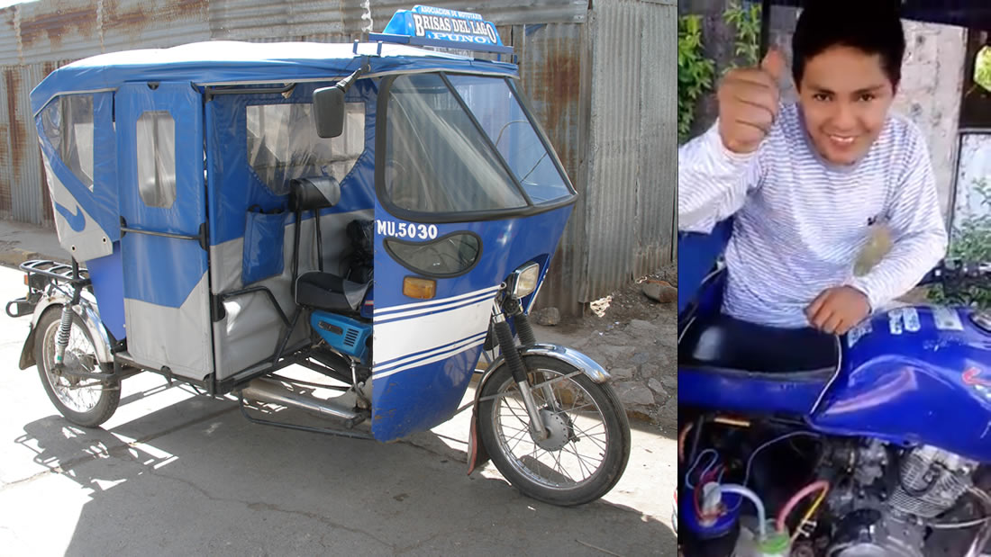 Joven ingeniero peruano usa agua en vez de combustible para impulsar una mototaxi