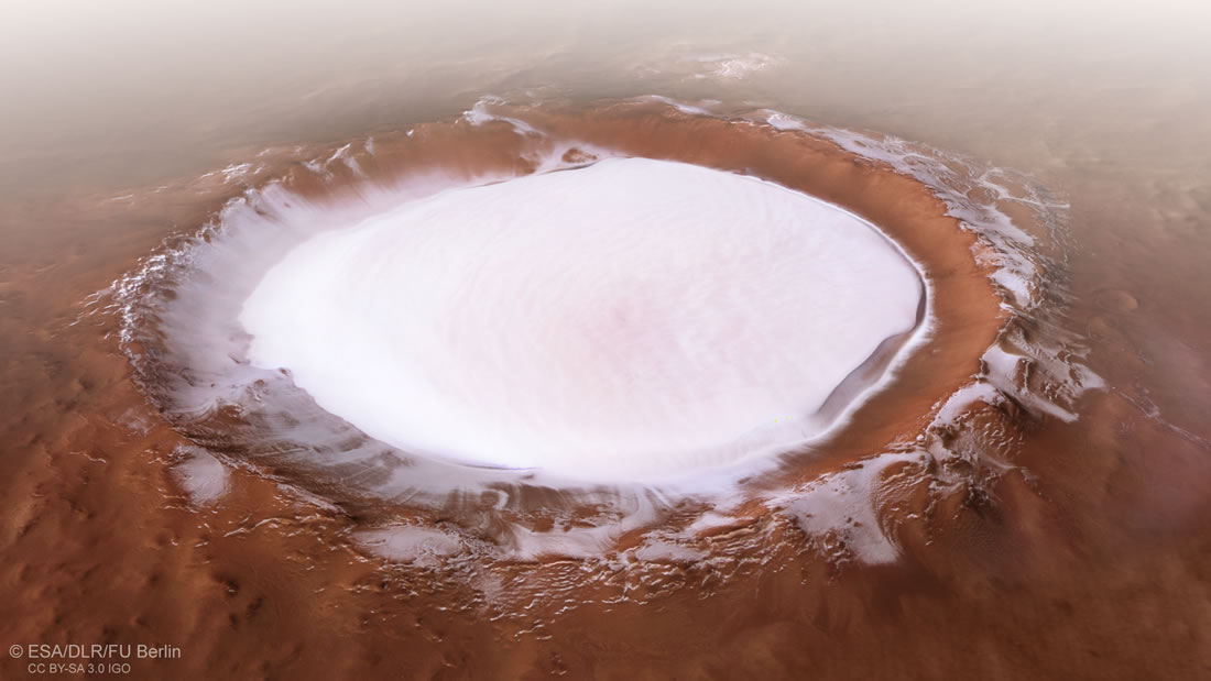 Revelan imagen de un cráter en Marte lleno de hielo de 82 kilómetros de ancho