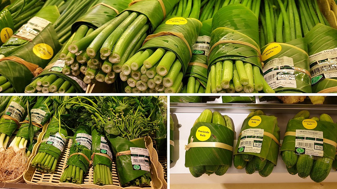 Hojas de plátano en lugar de bolsas de plástico, la iniciativa de un supermercado de Tailandia