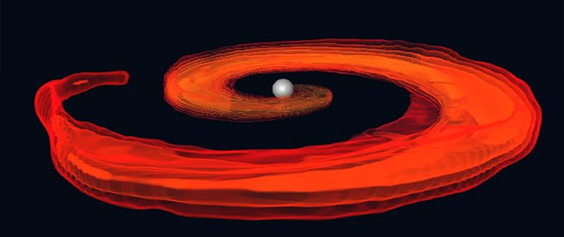 Simulación científica de un agujero negro que consume una estrella de neutrones