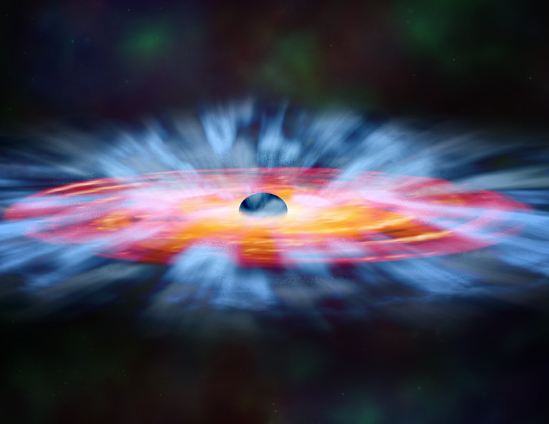Representación artística de un núcleo galáctico activo (AGN) en el centro de una galaxia