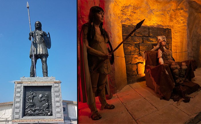 Izquierda: estatua de una Amazona en Samsun, Turquía. Derecha: modelos de Amazonas en un museo de Samsun
