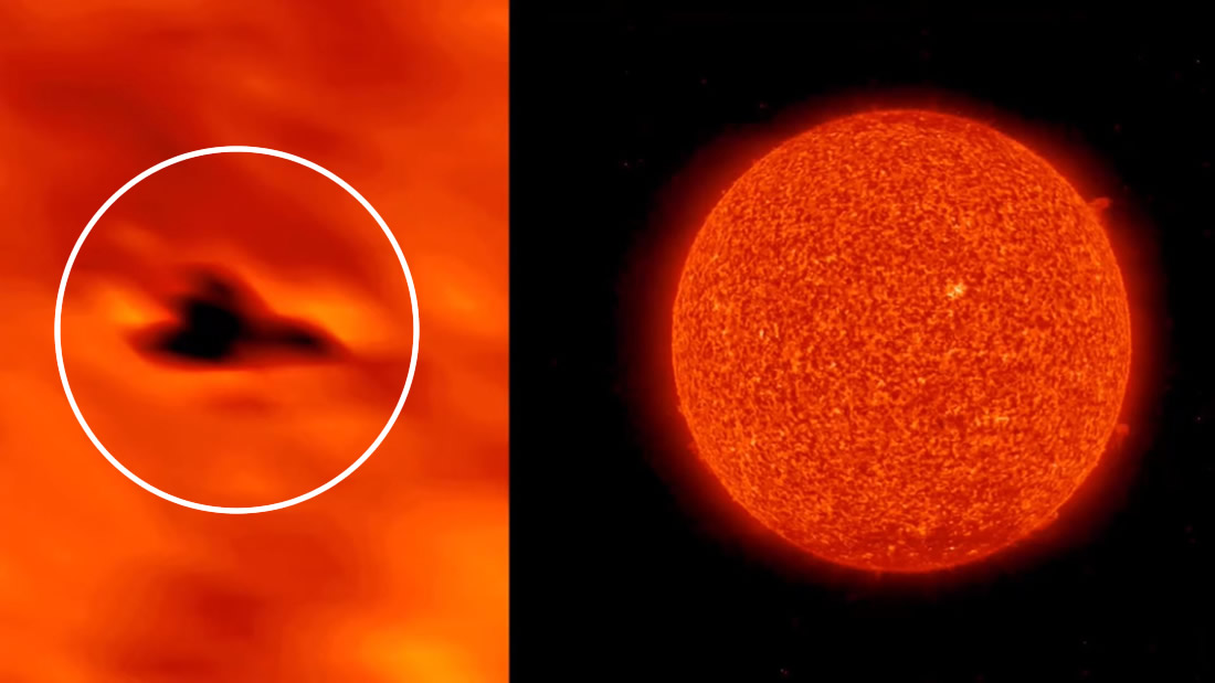 Anomalía con forma de nave vista sobre la superficie del Sol durante meses