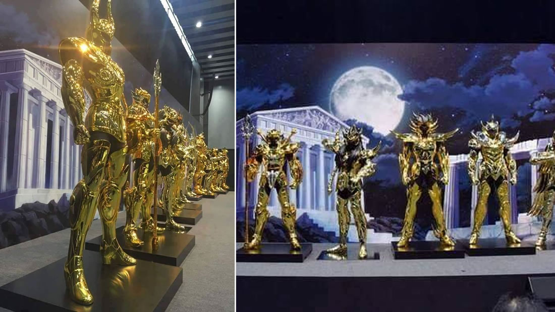 Exhiben armaduras de los Caballeros del Zodiaco de Oro en tamaño real en Japón