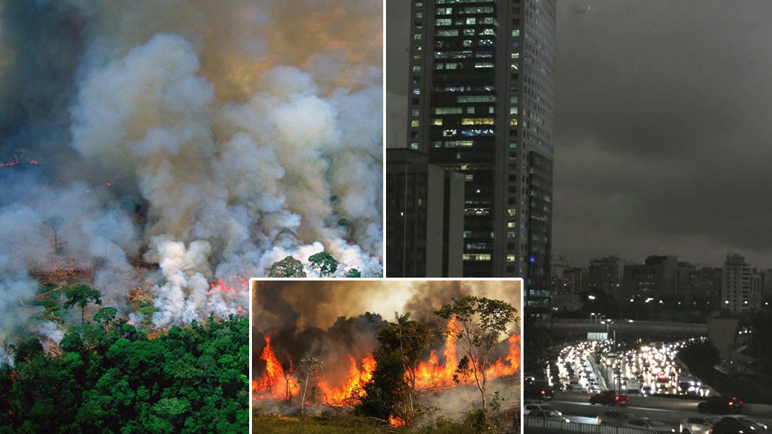 La Amazonía está en llamas, Sao Paulo se vuelve de noche por el humo y el gobierno de Brasil continúa apoyando la deforestación