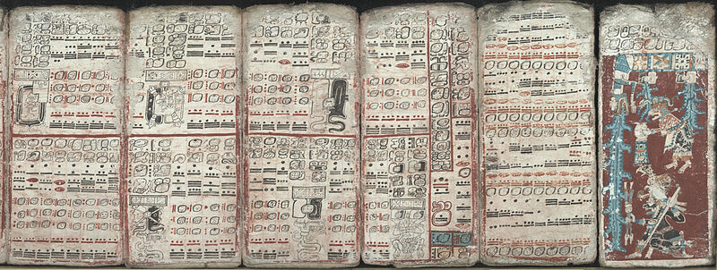 Seis páginas del Códice maya de Dresde en las que aparecen eclipses y una inundación