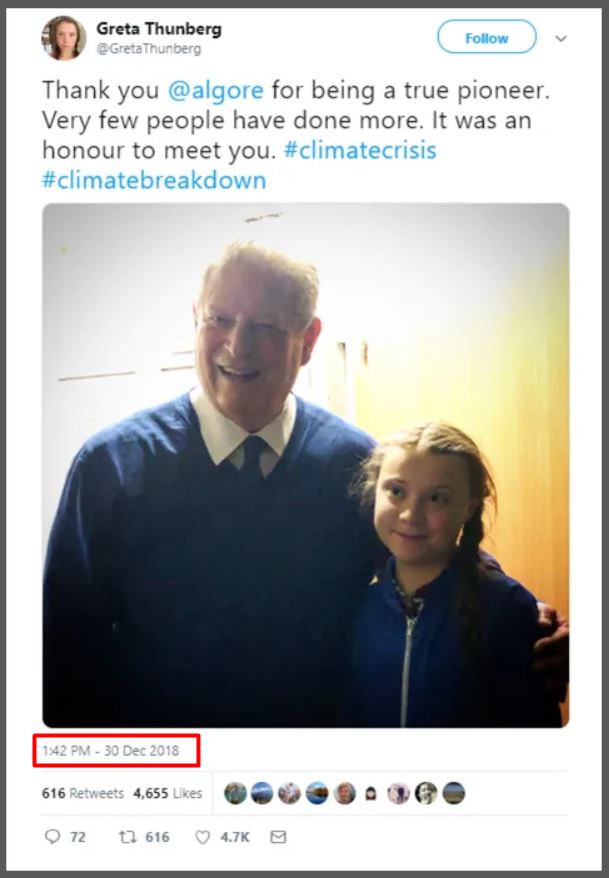 Greta Thunberg y Al Gore en una fotografía tomada en 2018