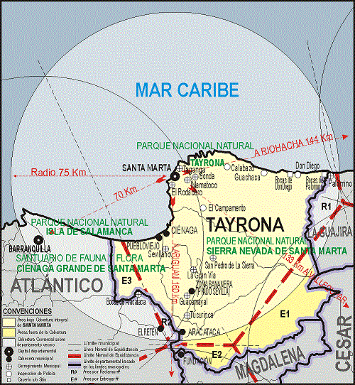 Mapa de ubicación de la antiguo cultura Tairona