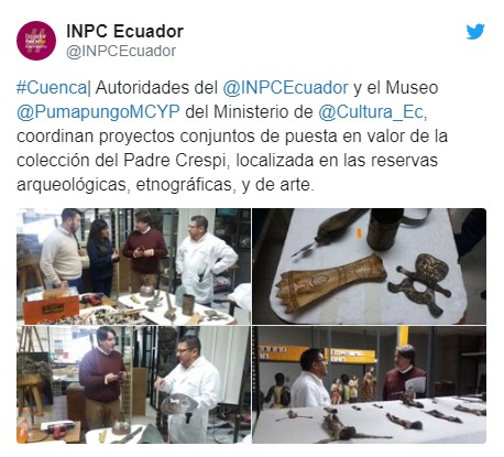 Anuncio realizado por las autoridades del Ecuador, con planes para el restablecimiento, de la desaparecida Colección Crespi. Fecha estimada 2020