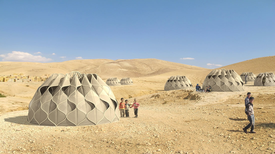 Arquitecta diseña carpas para refugiados que pueden almacenar energía solar y agua de lluvia