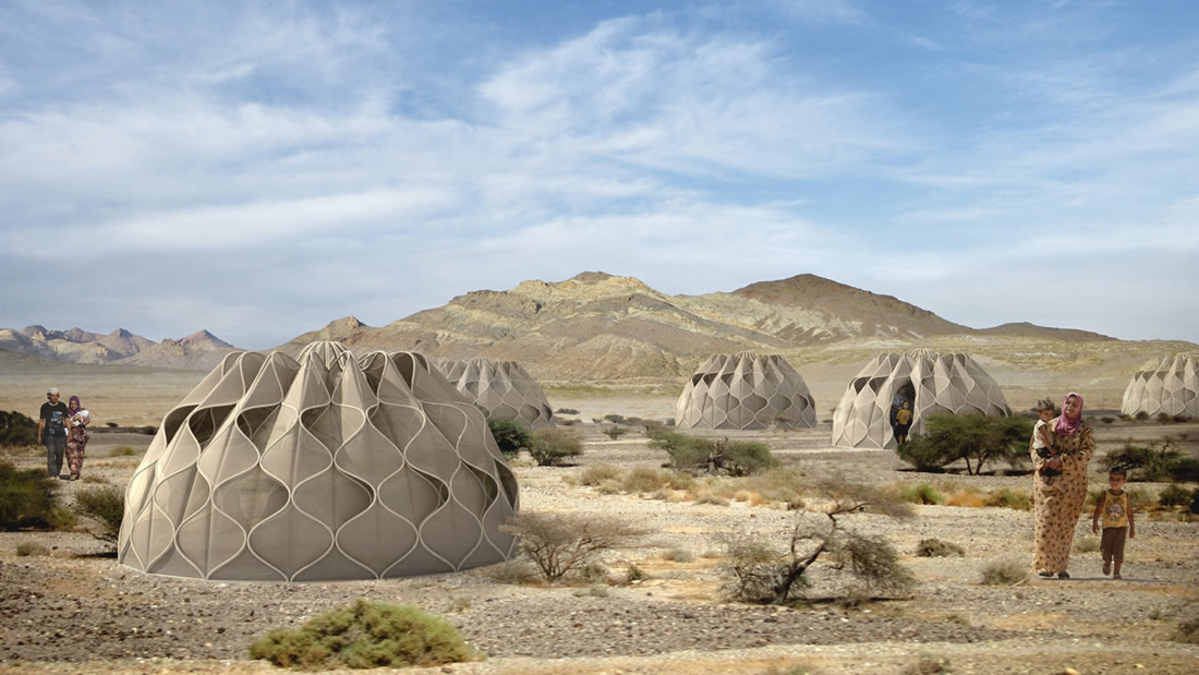Arquitecta diseña carpas para refugiados que pueden almacenar energía solar y agua de lluvia