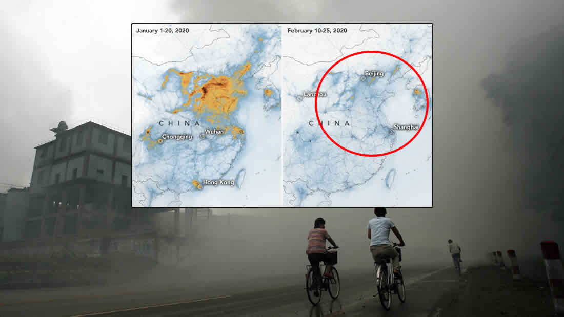Contaminación en China se «reduce drásticamente» debido al coronavirus, muestran imágenes satelitales