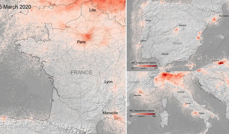Contaminación disminuye drásticamente en Francia, Italia y España revelan imágenes satelitales Contaminación disminuye drásticamente en Francia, Italia y España revelan imágenes satelitales