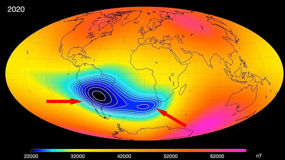 Misteriosa Anomalía que debilita el campo magnético de la Tierra podría estar dividiéndose en dos