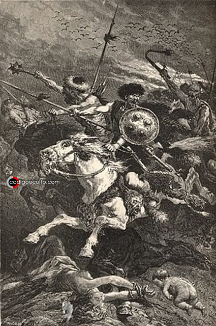 Los Hunos en la batalla de los Campos Cataláunicos, por Alphonse de Neuville (1836–85)