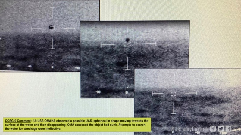Otro de los No Identificados filtrados en vídeos. Imágenes de la Marina de EE. UU. que muestran una esfera trans-media viajando desde el aire hasta el agua