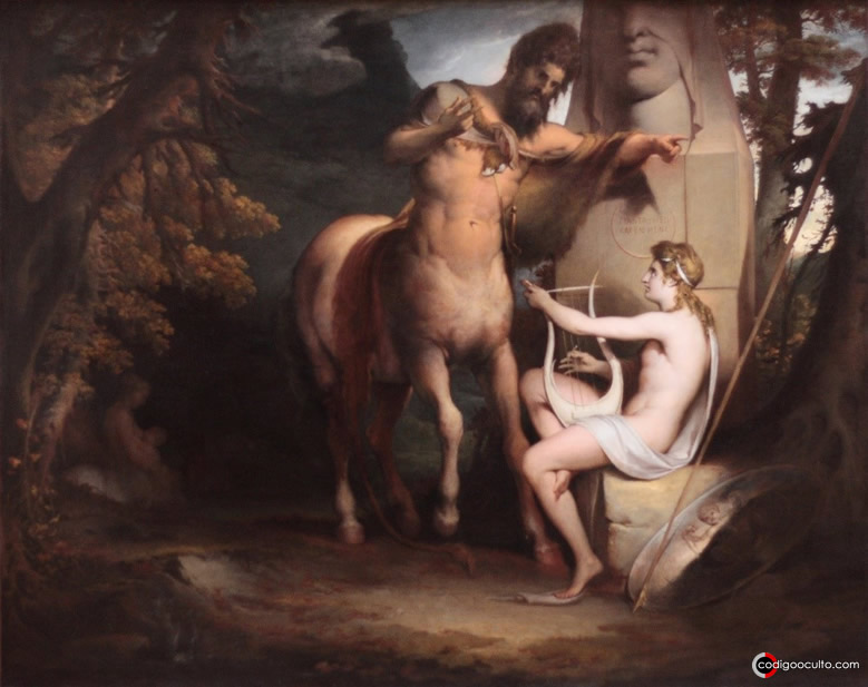 El centauro Quirón enseña a Aquiles a tocar la lira