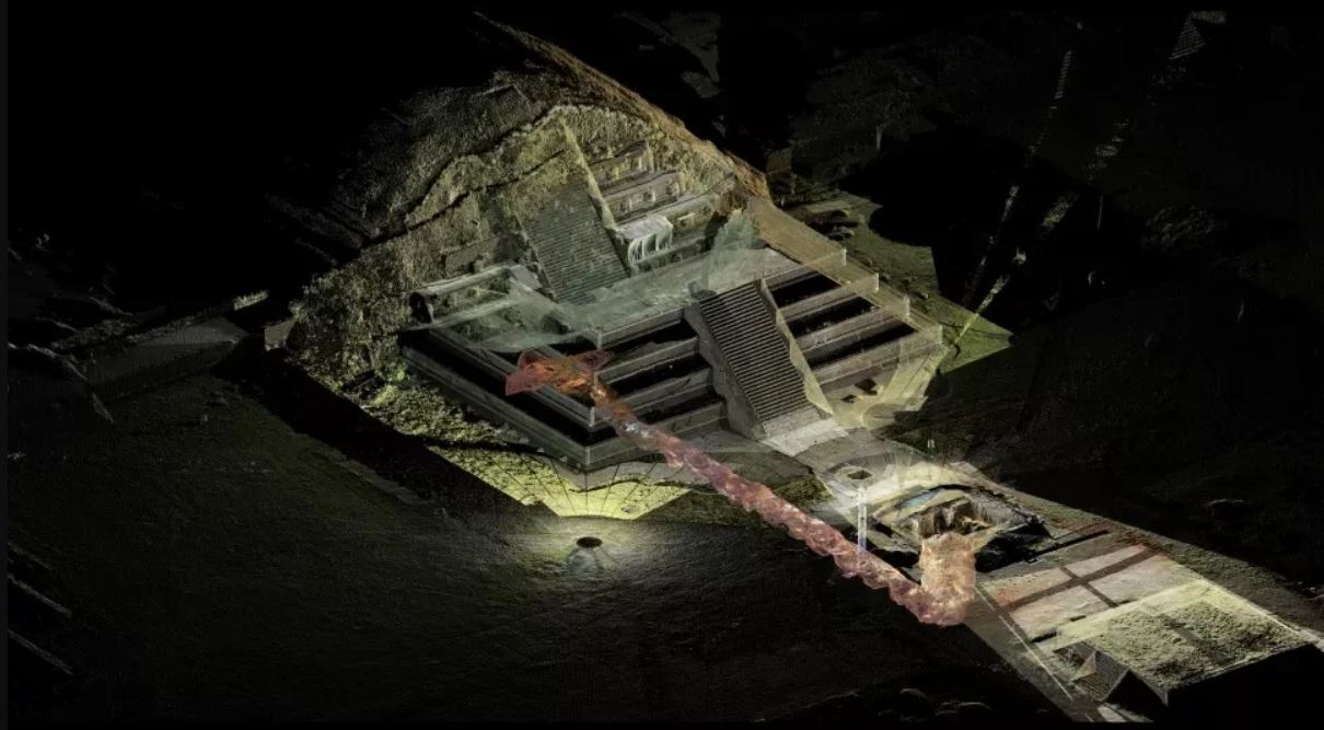 Reconstrucción digital del túnel bajo la pirámide de Teotihuacán