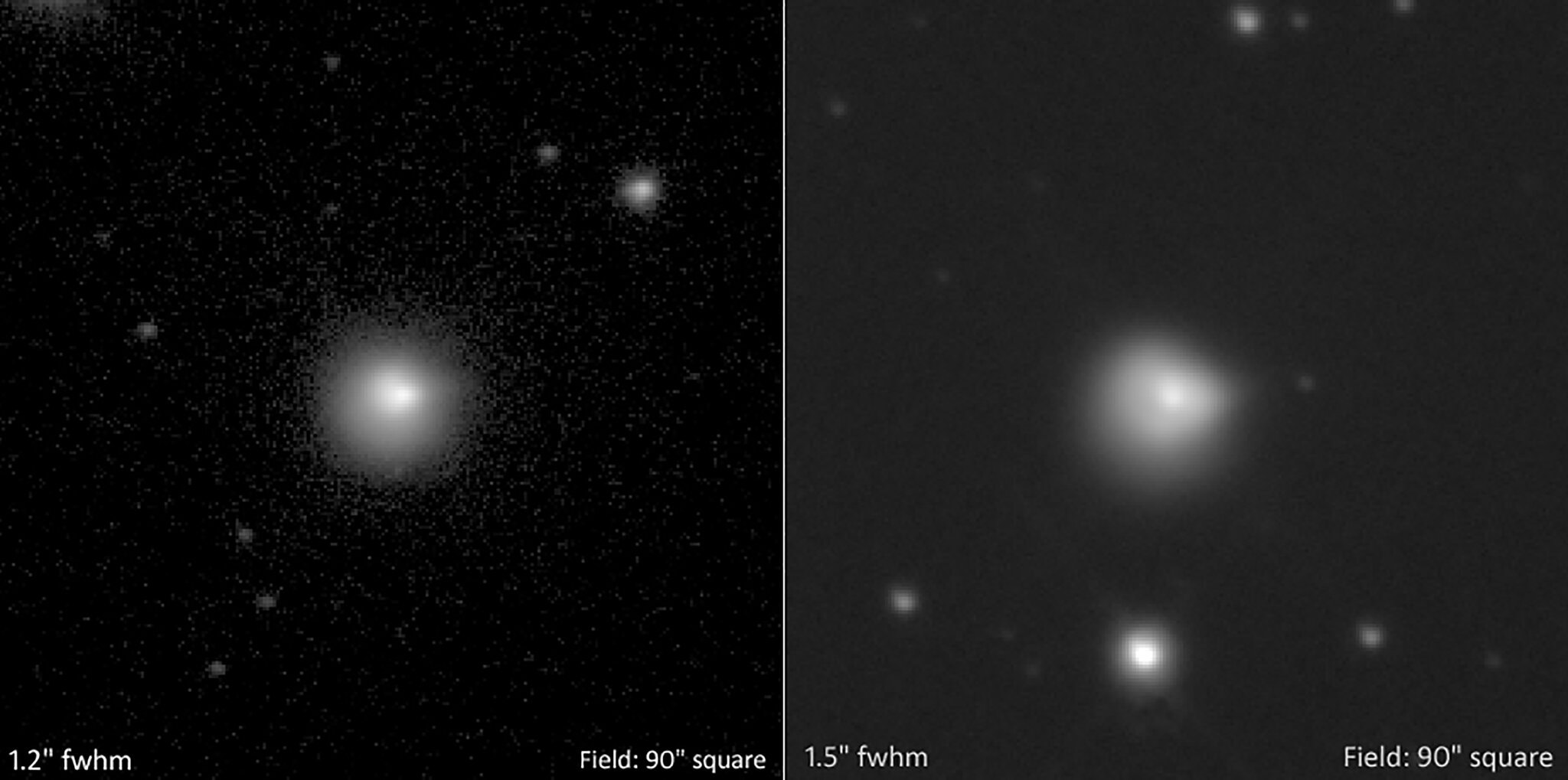 Dos imágenes que muestran los estallidos ocurridos en el cometa 29P capturadas por el Observatorio McDonald de la University of Texas en Fort Davis este mes