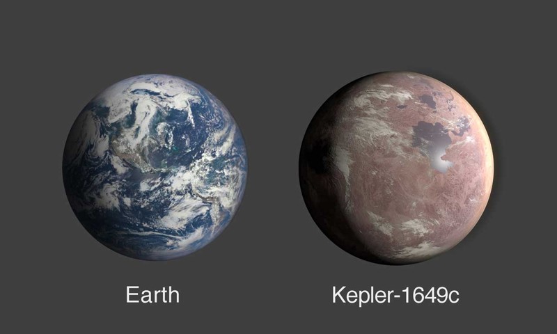 Comparación de la Tierra y el exoplaneta Kepler-1649c