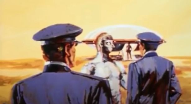La película terminada de Emenegger solo muestra una maqueta de la supuesta cumbre de 1964 entre humanos y extraterrestres