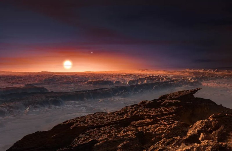 Impresión artística de Proxima b, un planeta potencialmente habitable que orbita Proxima Centauri, el sistema estelar más cercano al sol de la Tierra