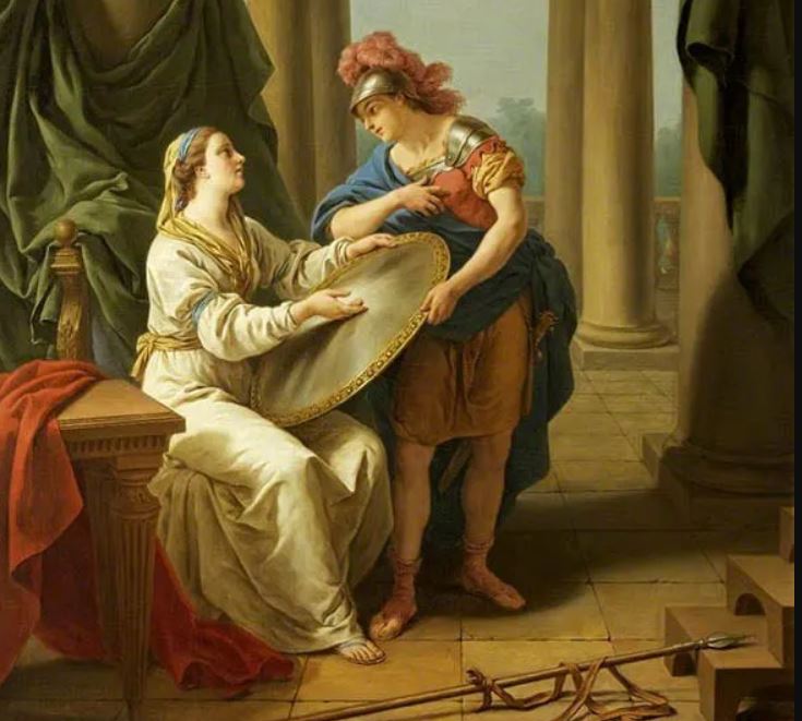 Una madre y su hijo espartanos. Pintura por Louis-Jean-François Lagrenée, 1771