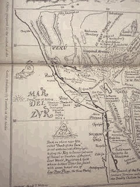 Antiguo mapa que fuera dado a luz por el escritor norteamericano Harold Wilkins, donde aparece el misterio de Ilo
