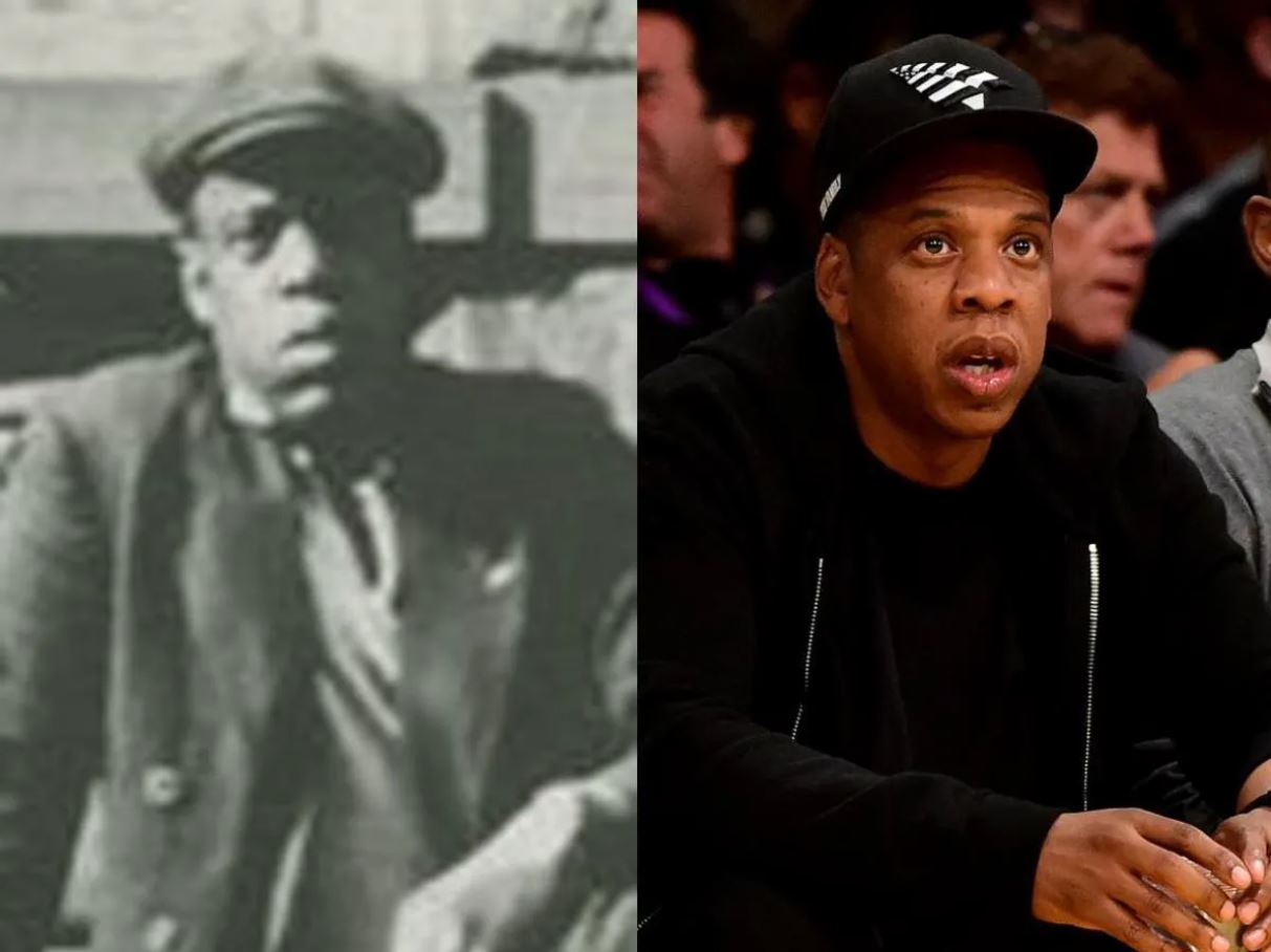 Jay Z (derecha) junto a una persona muy parecida a él y que supuestamente habría vivido hace muchas décadas