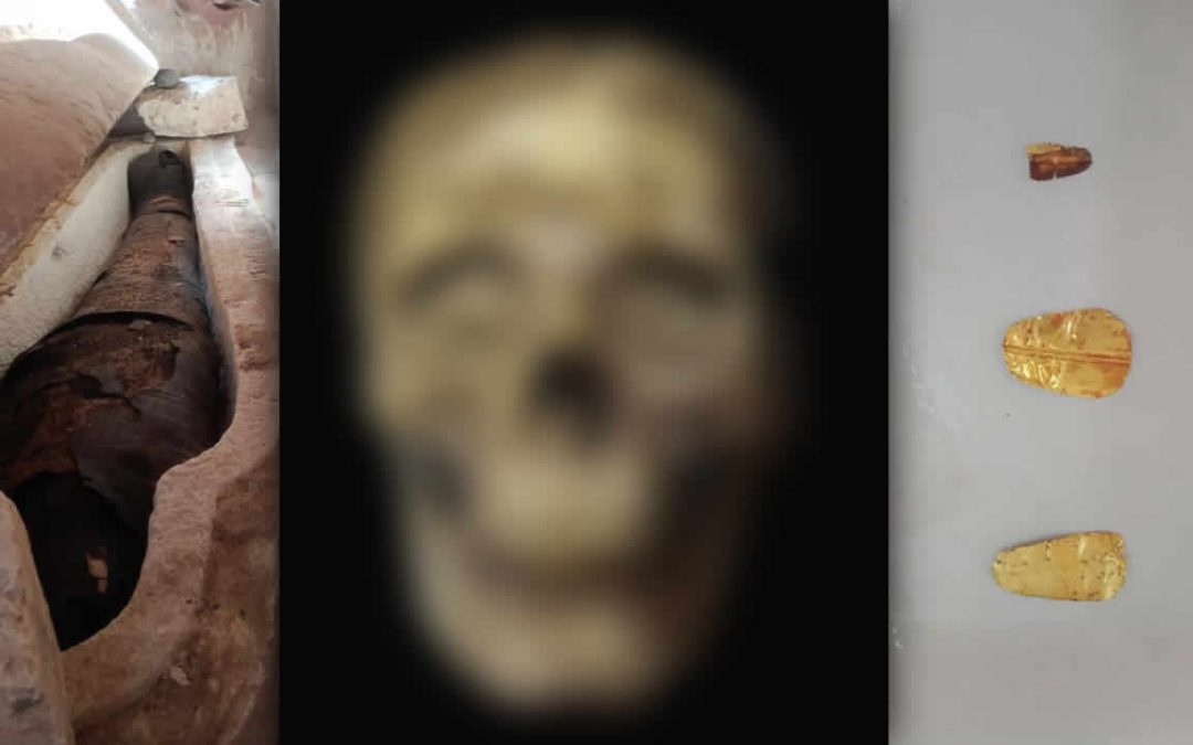 Hallan momias con lenguas de oro en una antigua tumba egipcia sellada