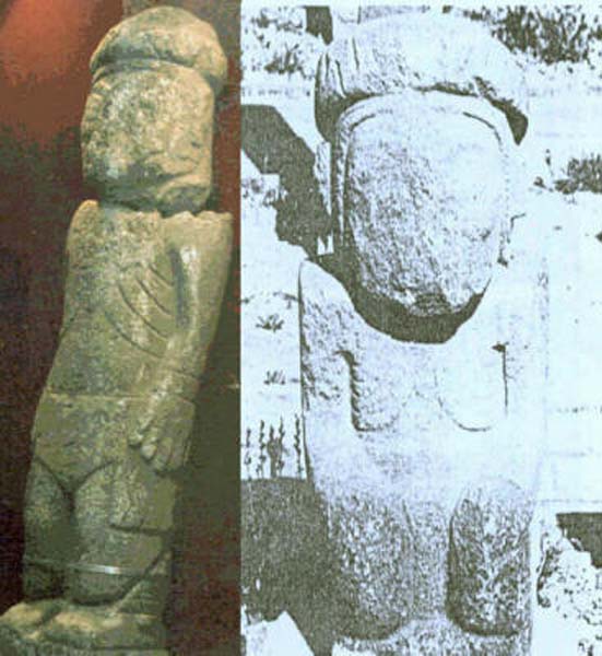 Comparación entre el Monolito de Pokotia y una de las estatuas de Tiahuanaco
