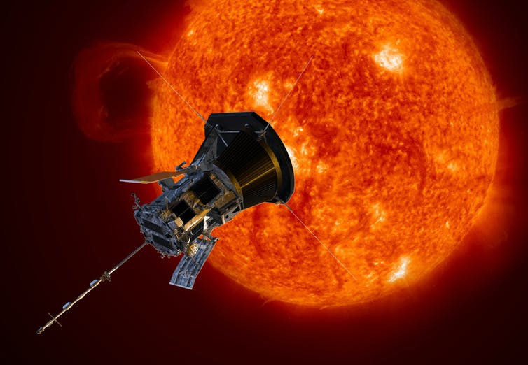 La sonda solar Parker, que se ve aquí en la representación de un artista, es el objeto más rápido jamás creado por humanos y usó la gravedad del Sol para ponerse en marcha al 0.05% de la velocidad de la luz