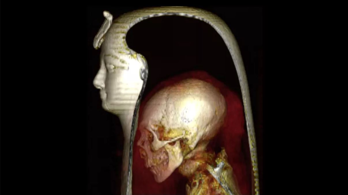 Cuando los investigadores miraron debajo de las envolturas de la momia del faraón, vieron su cráneo y esqueleto encogidos