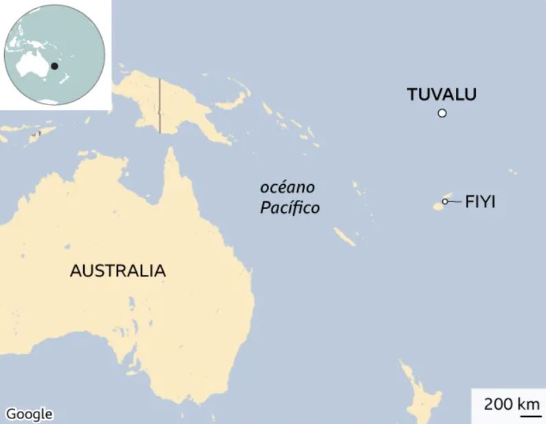 Mapa de la ubicación de Tuvalu en el océano Pacífico
