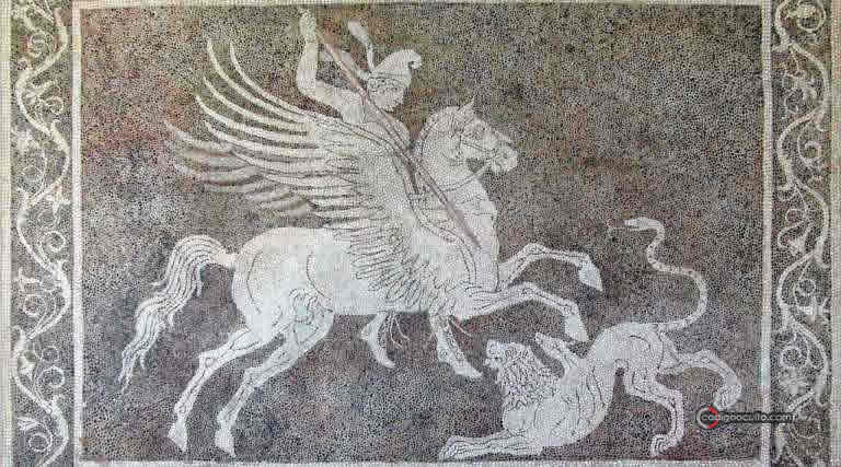 Belerofonte matando a la Quimera. Mosaico en el Museo Arqueológico de Rodas