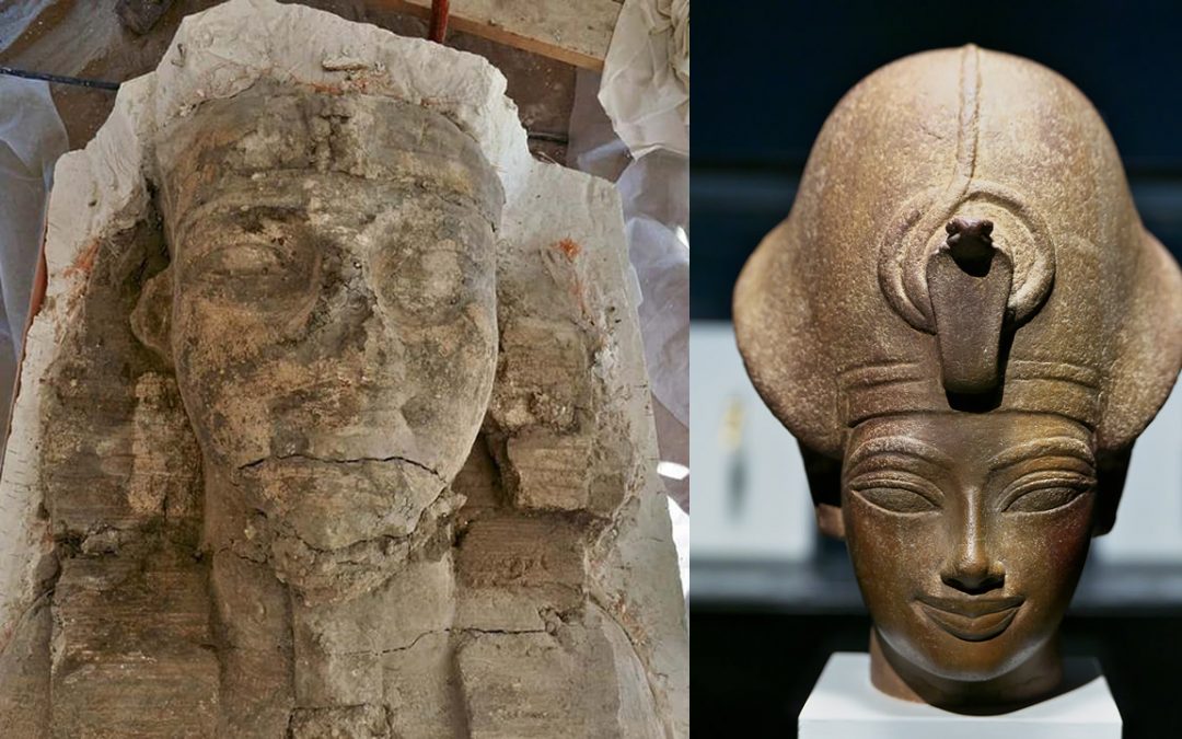 Descubren dos enormes “Esfinges” representando a un Faraón, en antiguo Templo Egipcio
