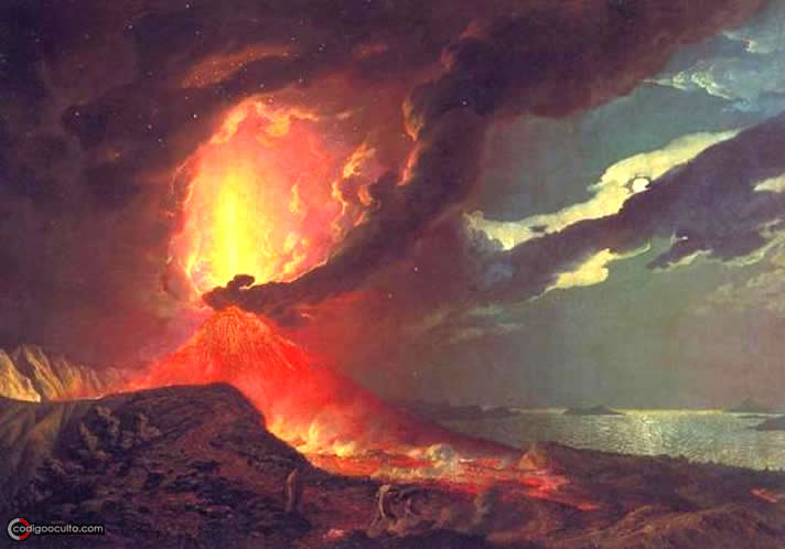 Representación artística de una erupción volcánica